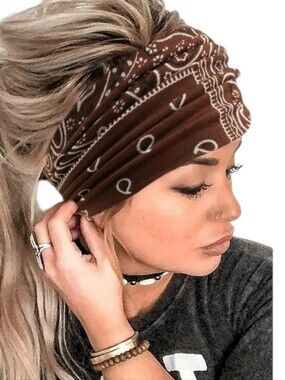 Bohemian Style Paisley  Wide Cross Knotted Sports Yoga Sweatband Headband